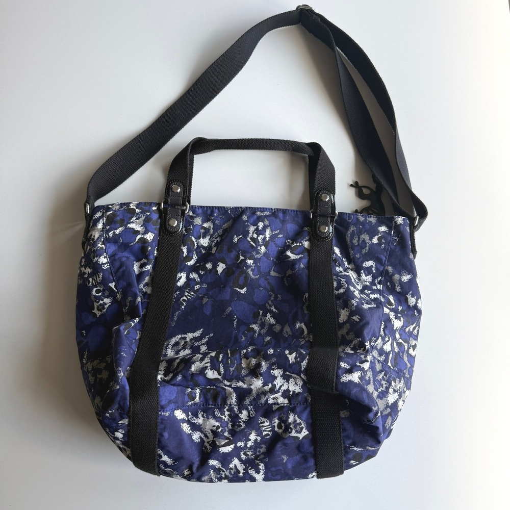 Kipling Adara Ripple Print Monkey Charm Blue Black Top Zip Shoulder Tote Bag‎ - Picture 2 of 10